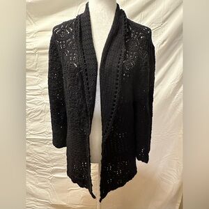 JMcollection lacy black 3/4 sleeve 3 front button sweater XL